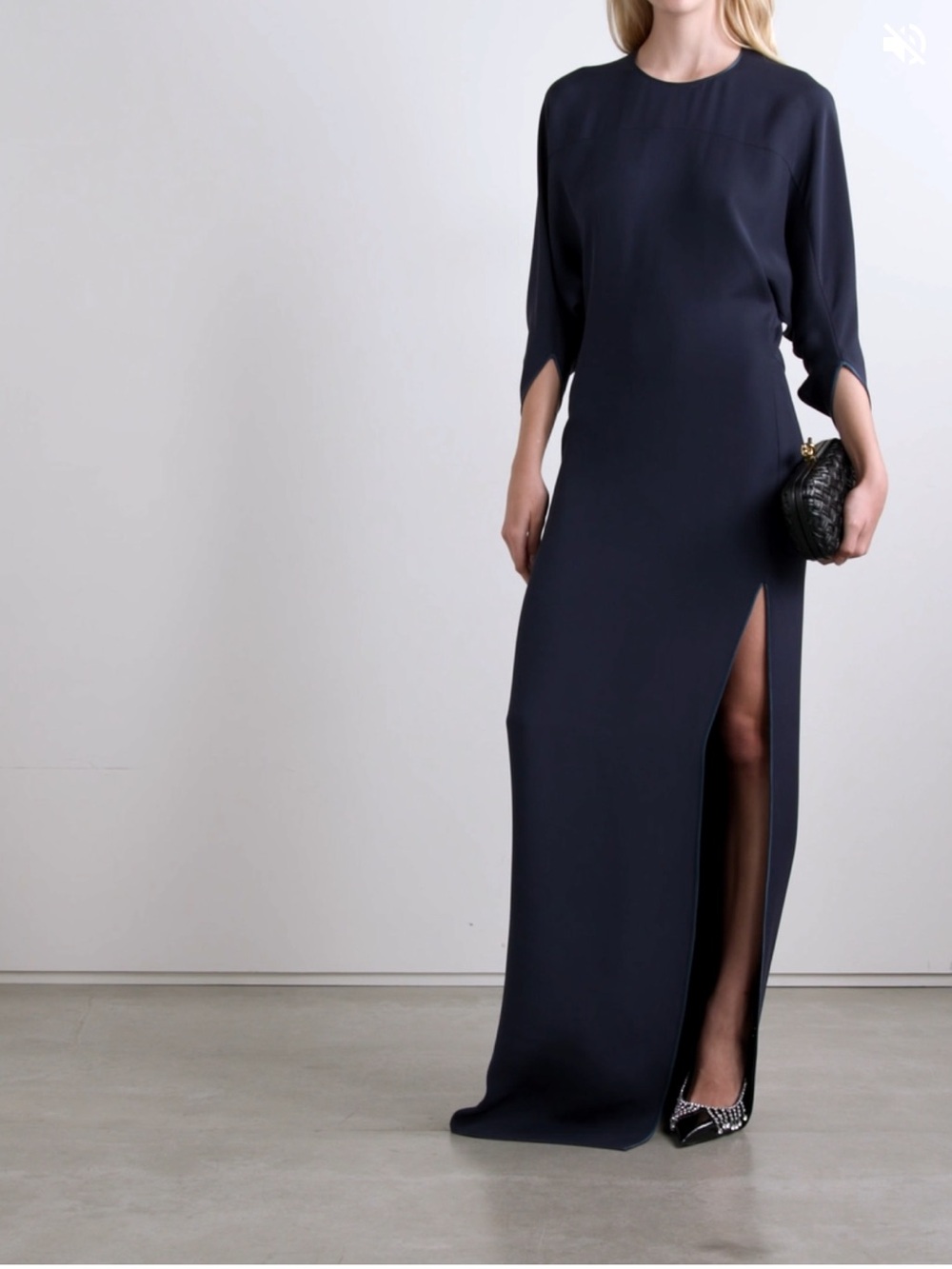 Gucci Navy Silk Satin-Trimmed Cady Gown